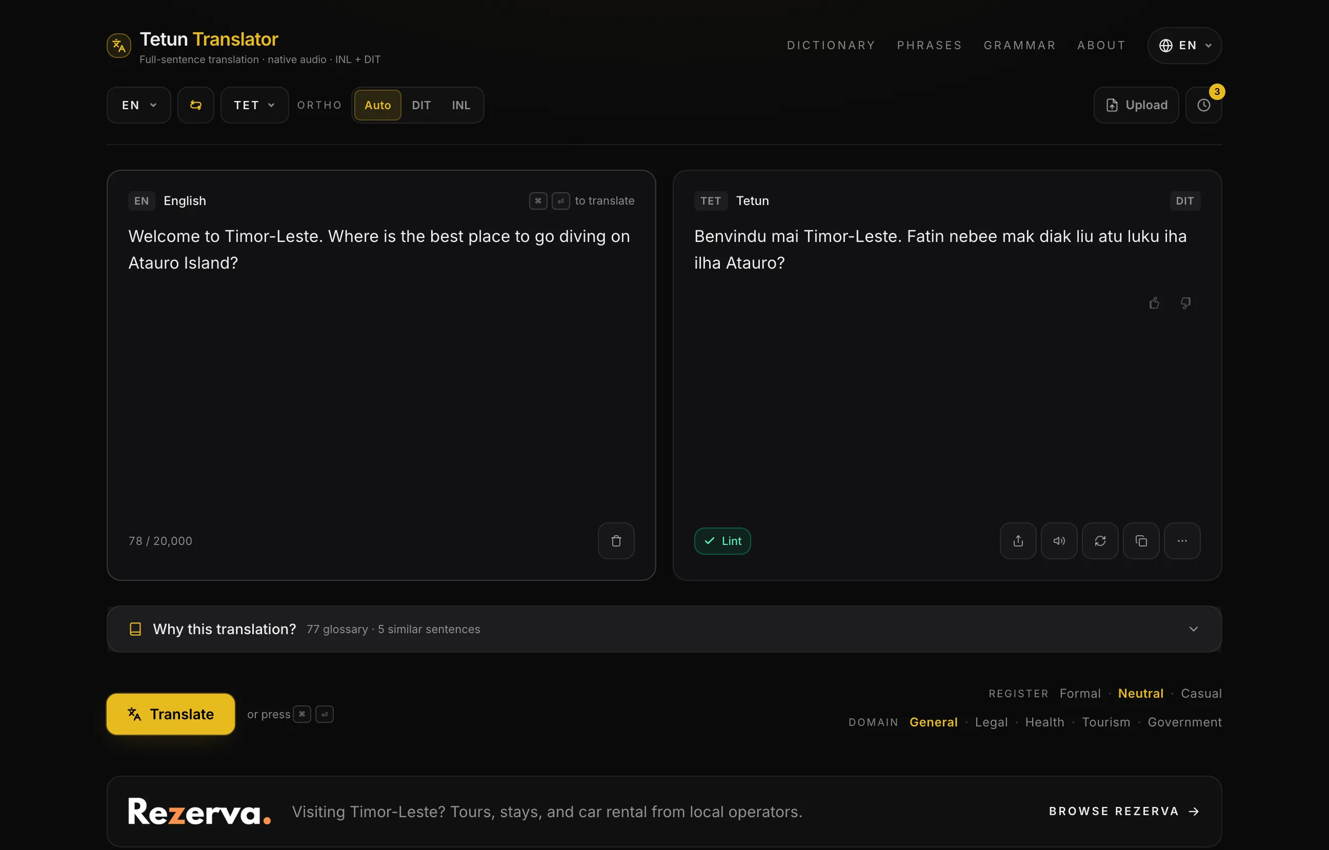 Tetun Translator — The Tetun translation engine behind everything we ship